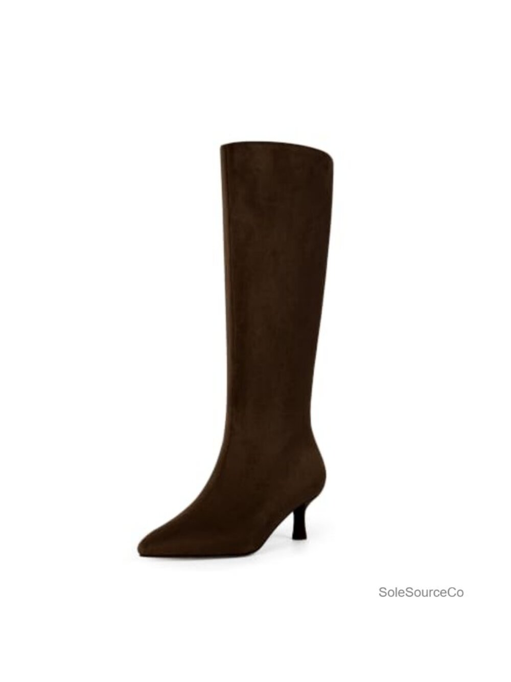 Faux Suede Knee High Boots Pointed Toe Kitten Heel Side Zip Womens